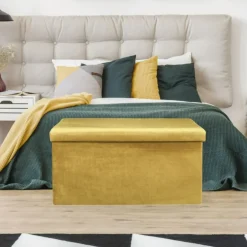 La Chaise Longue COFFRE BANC PLIABLE VELOURS COTELE GIULIA JAUNE New