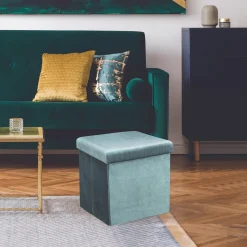 La Chaise Longue COFFRE POUF PLIABLE VELOURS COTELE GIULIA BLEU Store