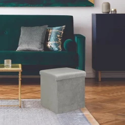 La Chaise Longue COFFRE POUF PLIABLE VELOURS COTELE GIULIA GRIS Best