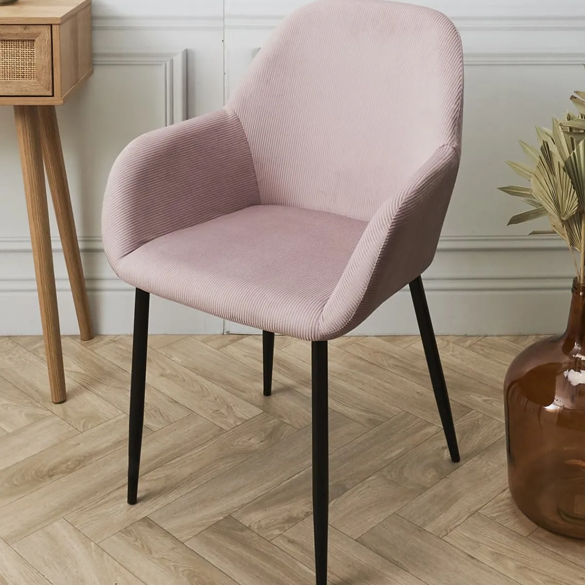 La Chaise Longue FAUTEUIL GIULIA ROSE VELOURS COTELE - Lot de 2 New