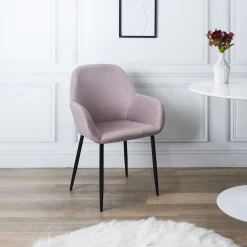 La Chaise Longue FAUTEUIL GIULIA ROSE VELOURS COTELE - Lot de 2 New