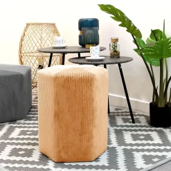 La Chaise Longue POUF VELOURS COTELE 35CM GIULIA JAUNE MOUTARDE Outlet