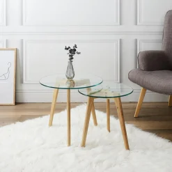 La Chaise Longue TABLE GIGOGNE EN VERRE TREMPE PLATEAU ROND X2 Shop